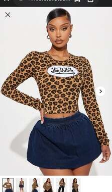 NWOT Von Dutch Leopard Print Long Sleeve Bow Detail Crop Top size 1XL